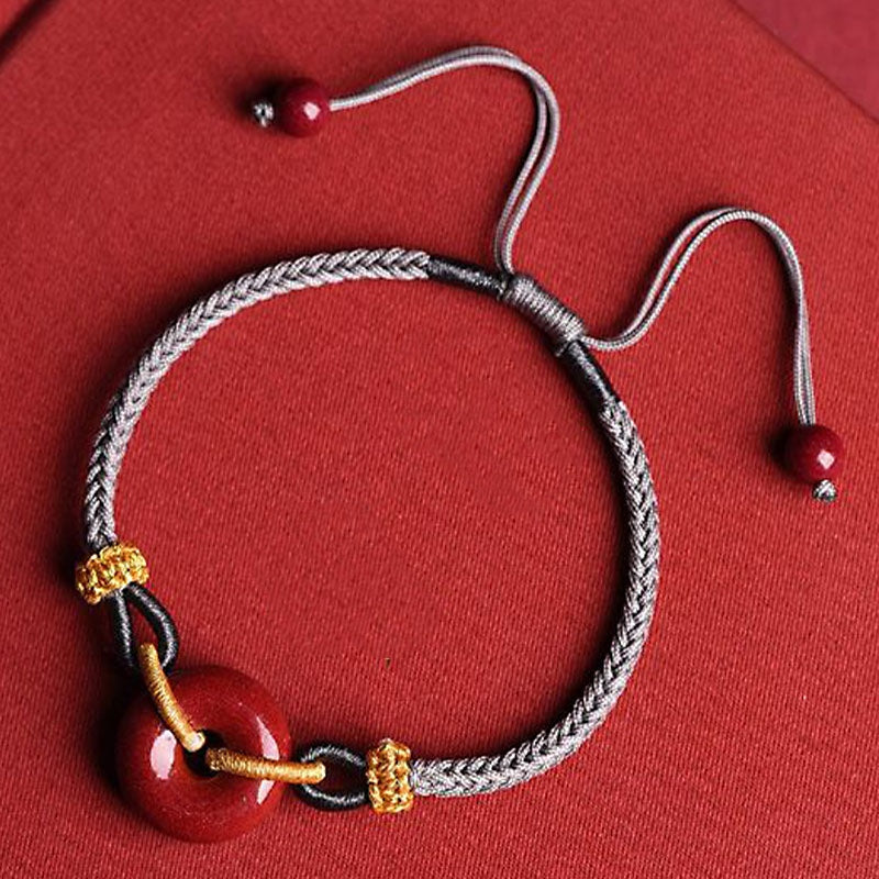 Handcrafted Cinnabar Peace Buckle Pattern Concentration Braided Bracelet