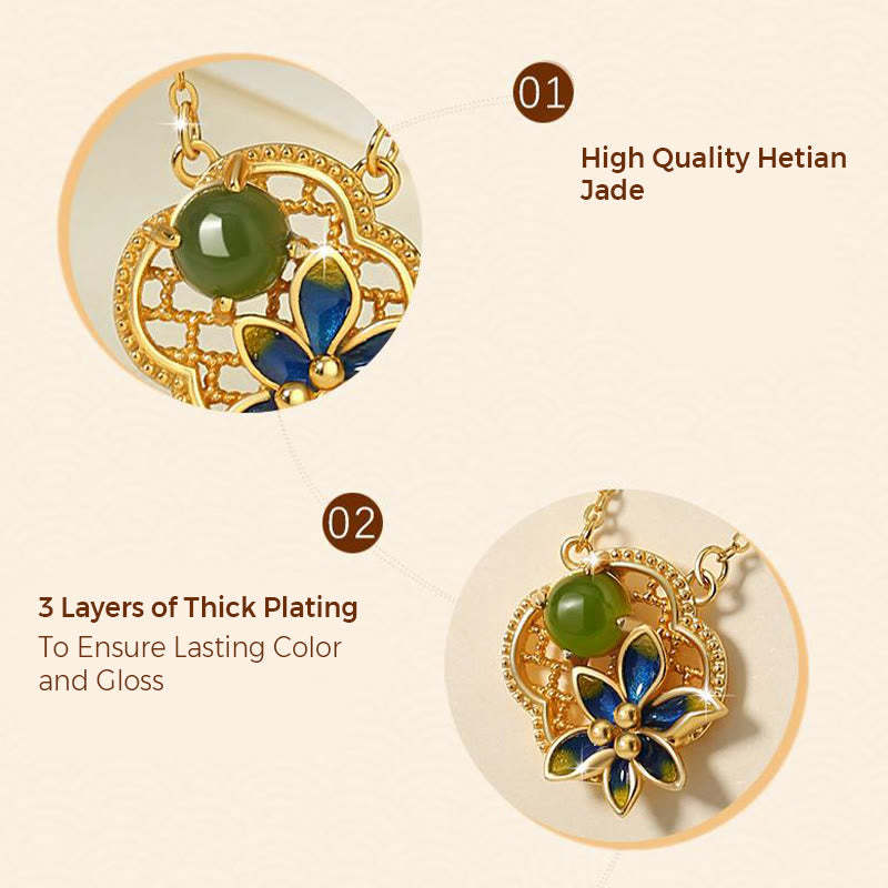 925 Sterling Silver Four Leaf Clover Flower Hetian Cyan Jade Pearl Healing Necklace Pendant Bracelet Earrings Set