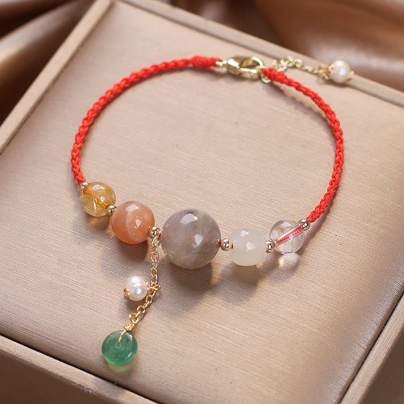 Moonstone Sunstone Beads Peace Buckle Charm Healing Bracelet
