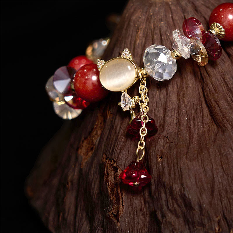 Amethyst Green Crystal Red Crystal Cat Balance Bracelet