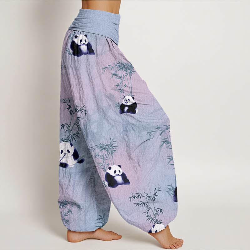 Panda Bamboo Pattern Women's Elastic Waist Harem Pants