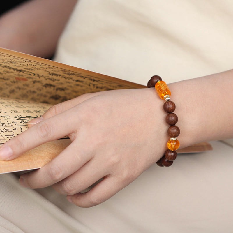 Natural Phoebe Zhennan Wood Om Mani Padme Hum God Of Wealth Crystal Protection Bracelet