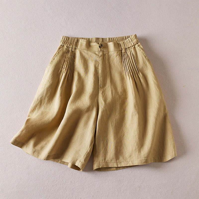 Summer Daily Simple Wrinkle Design Cotton Linen Women's Shorts With Pockets