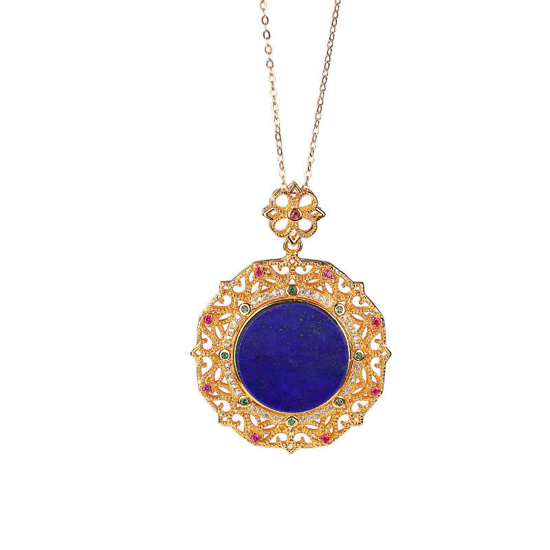 925 Sterling Silver Plated Gold Lazurite Positive Necklace Pendant