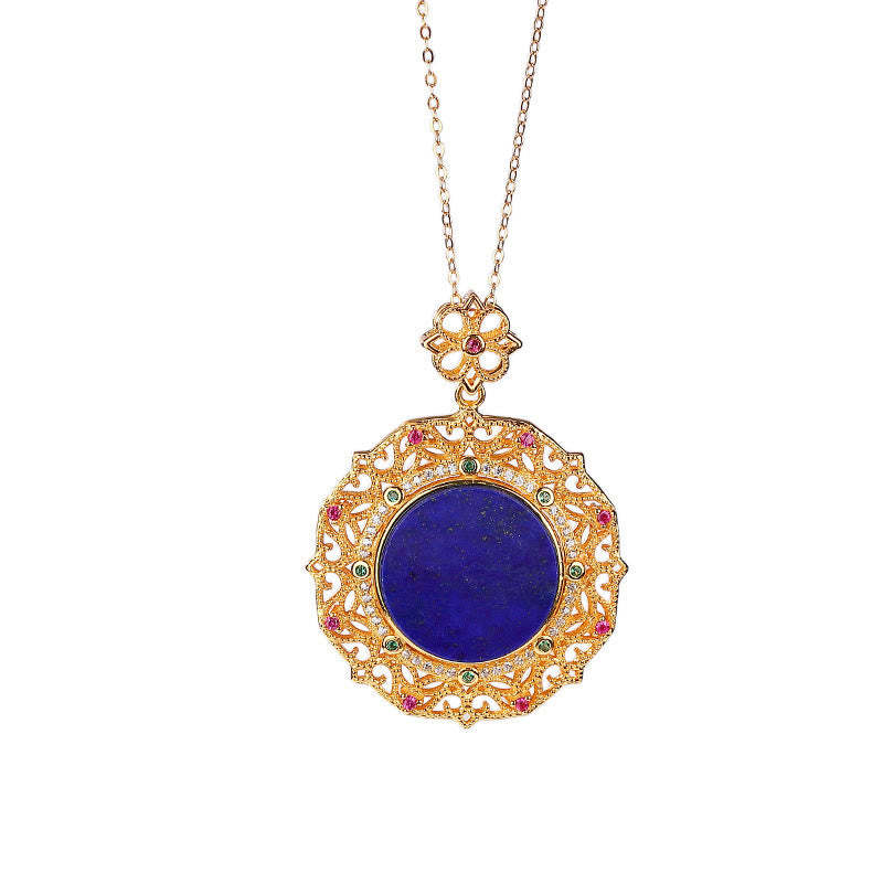925 Sterling Silver Plated Gold Lazurite Positive Necklace Pendant