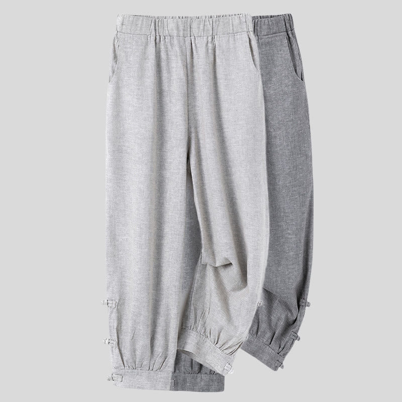 Casual Summer Buttoned Women's Cotton Linen Pants With Pockets