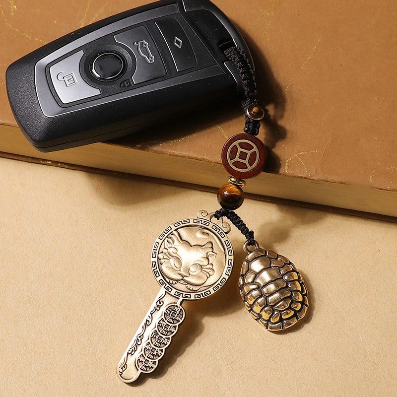 PiXiu Wealth Copper Coin Yin Yang Bagua Handmade Key Chain