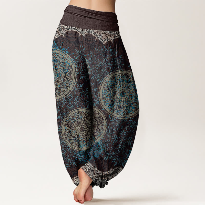 Mandala Pattern Leaves Women's Elastic Waist Harem Pants