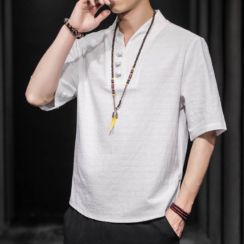 Casual Summer Half Sleeve Shirt Cotton Linen Men Clothing