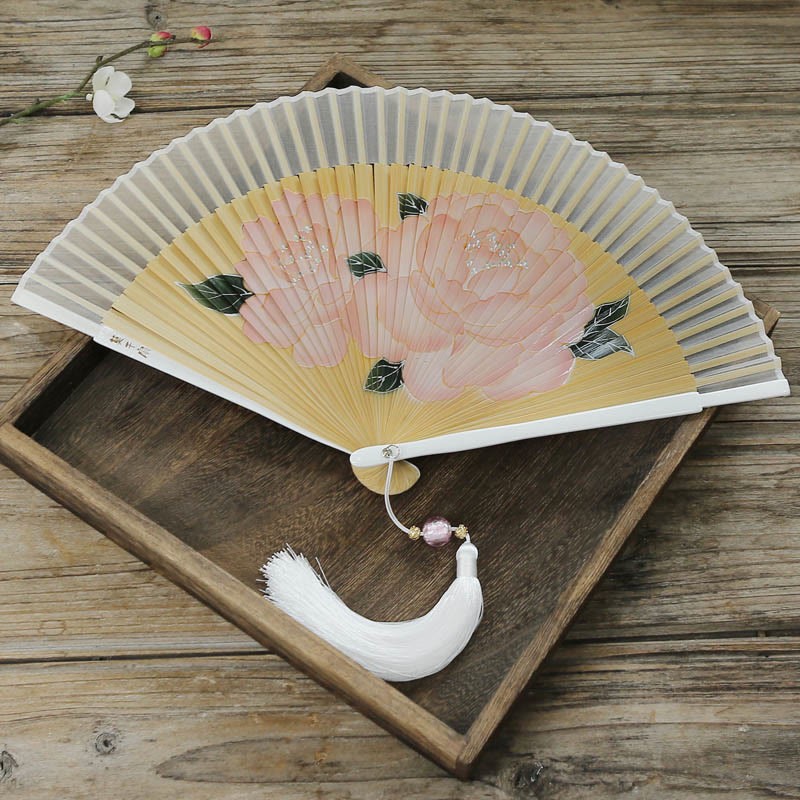 Peony Flowers Silk Handheld Bamboo Folding Fan