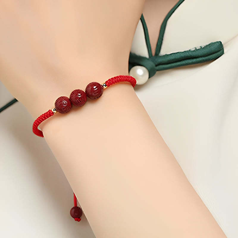 Handmade Cinnabar Om Mani Padme Hum Engraved Beads Blessing Braided Bracelet