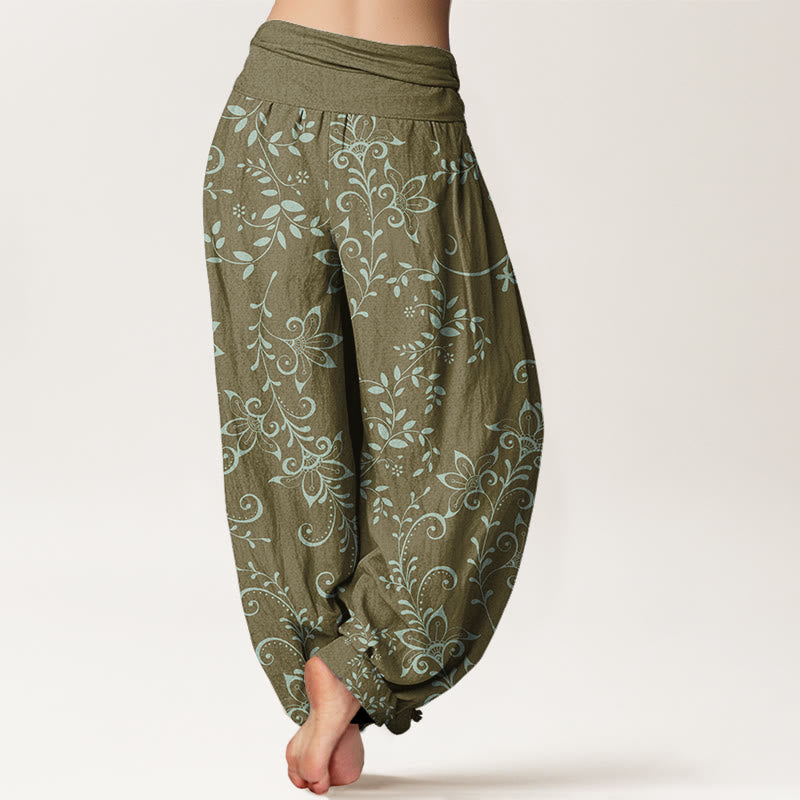 Casual Flowers Vine Design Women's Elastic Waist Harem Pants