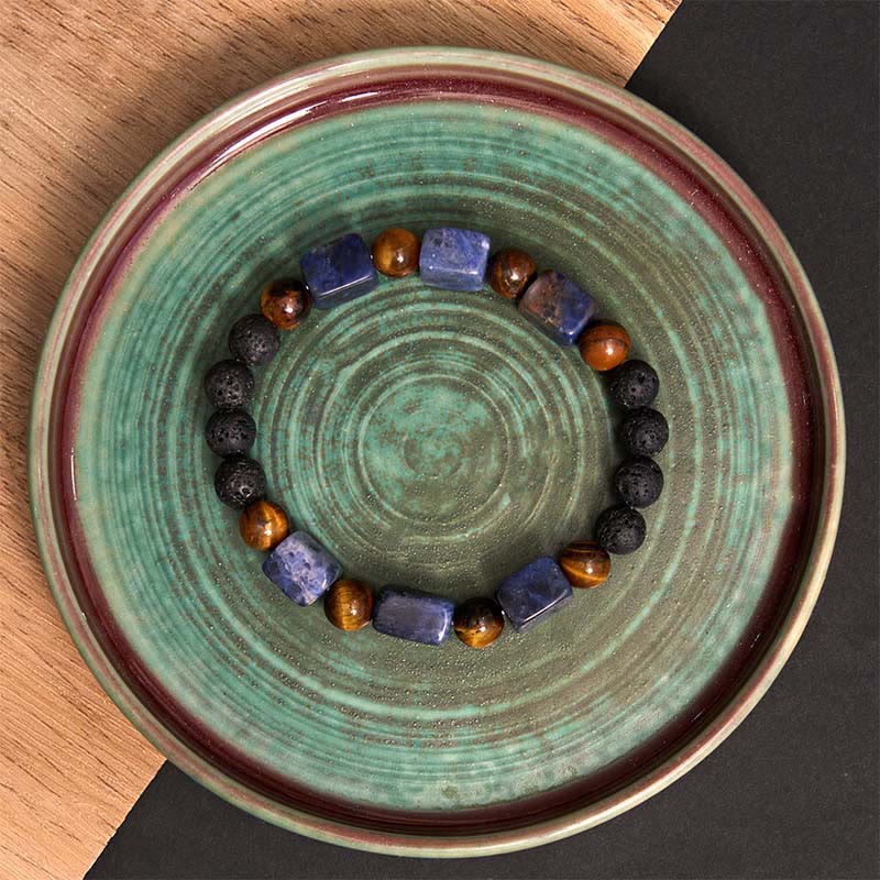 Various Crystals Cube Amethyst Lava Rock Support Bracelet