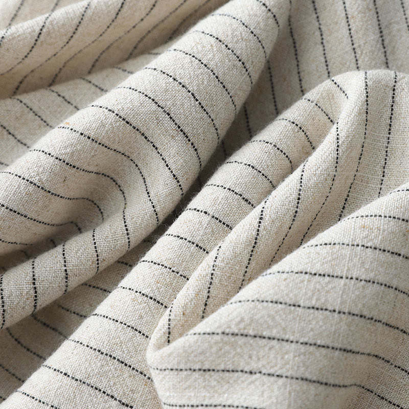 Vertical Striped Cotton Linen High Waist Wide Leg Pants With Pockets