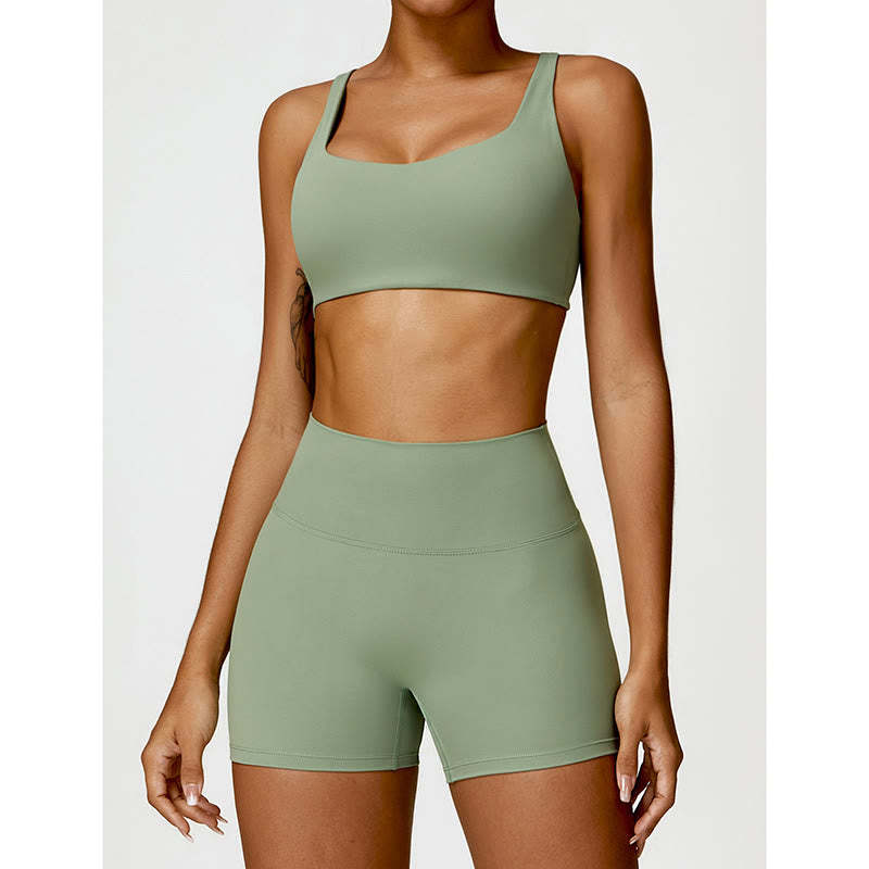 Gym Sports Yoga Backless Bra Crop Tank Top Shorts