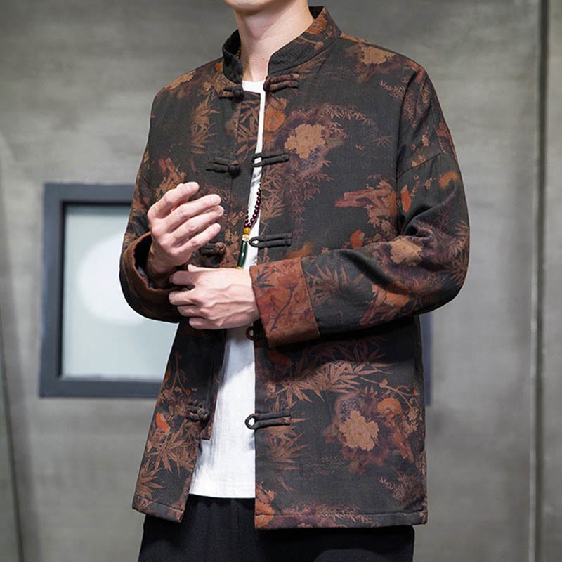 Frog-Button Chinese Tang Suit Long Shirt Cotton Men Jacket Clothing