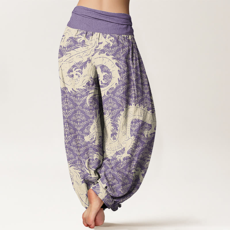 Casual Dragon Pattern Women's Elastic Waist Harem Pants