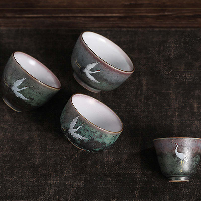 Auspicious Crane Ceramic Teacup Kung Fu Tea Cup Bowl
