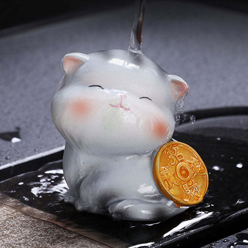 Color Changing Cute Mini Cat Resin Tea Pet Wealth Home Figurine Decoration