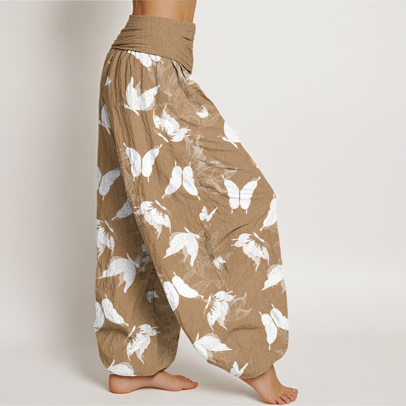 Casual Flying Butterfly Leaf Pattern Women's Elastic Waist Harem Pants
