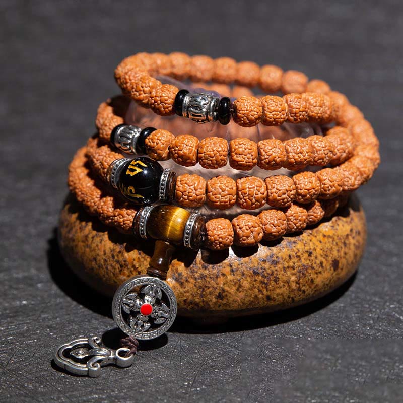 Tibet 108 Mala Beads Rudraksha Bodhi Seed Chinese Zodiac Natal mystic zen Wealth Charm Bracelet