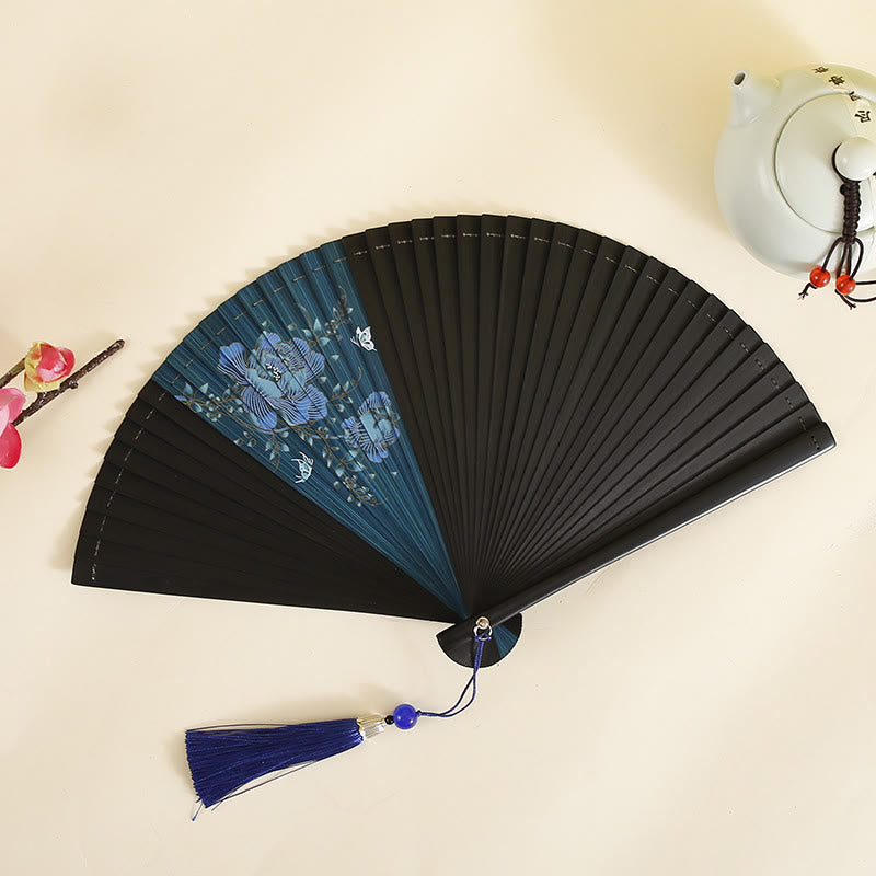 Hibiscus Flower Plum Blossom Handheld Bamboo Folding Fan