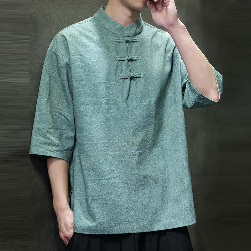 Men's Chinese Frog-Button Tang Suit Half Sleeve Cotton Linen Shirt