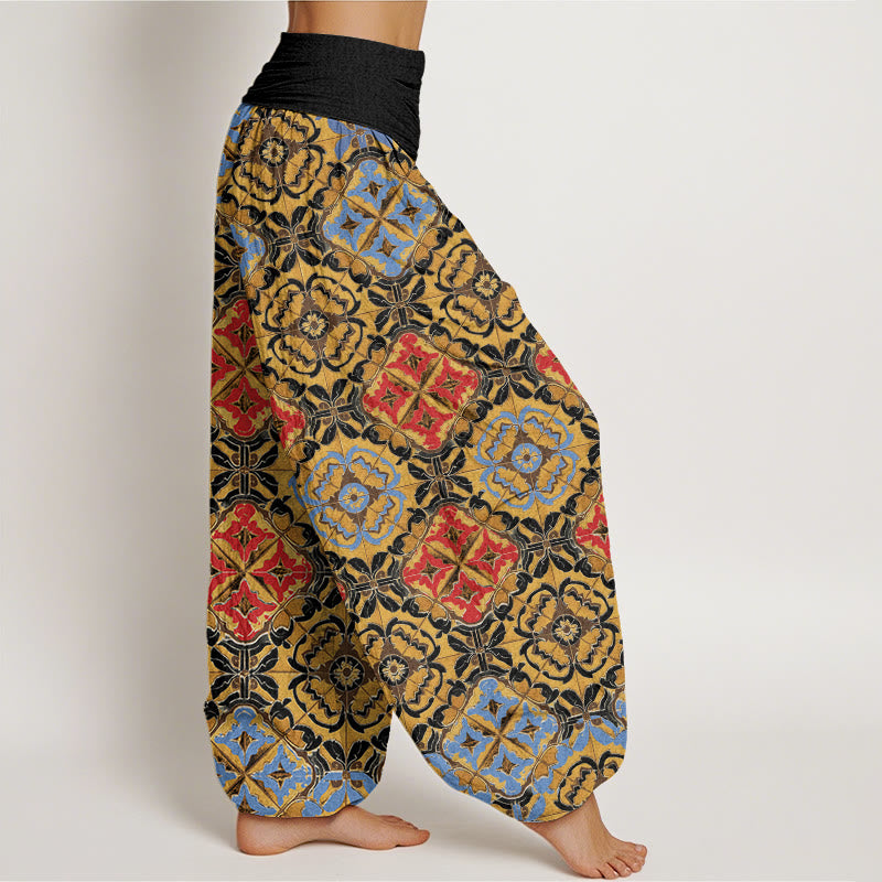 Diamond Floral Design Women's Elastic Waist Harem Pants