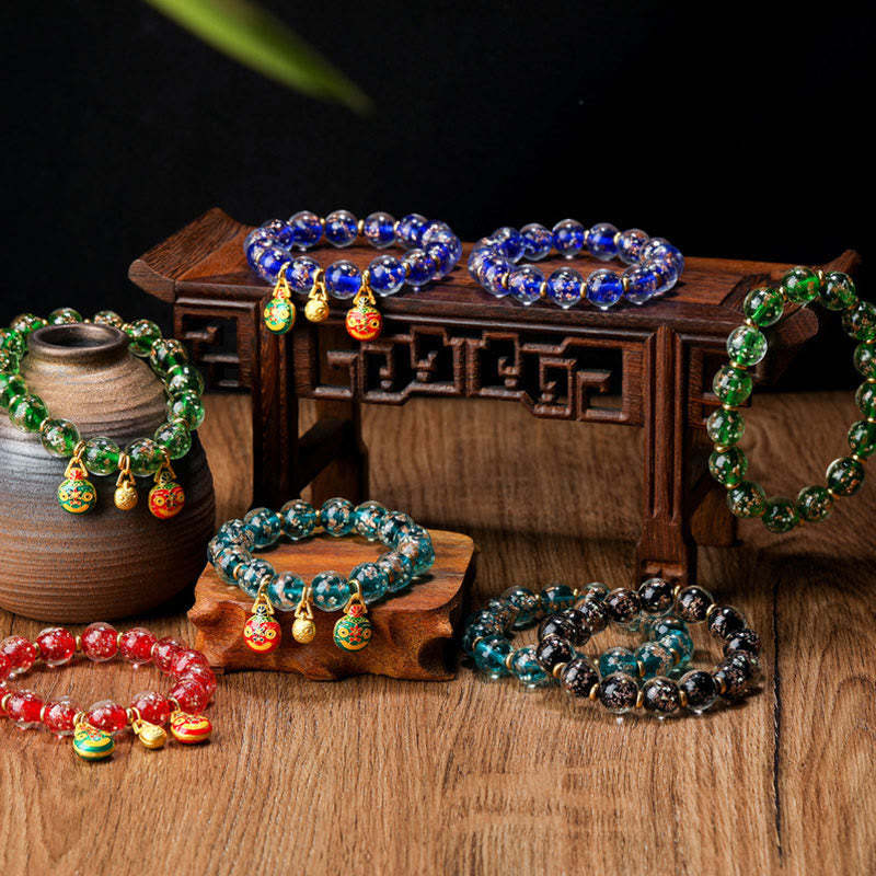 Gold Swallowing Beast Family Charm Luminous Fluorescent Liuli Glass Bead Success Bracelet