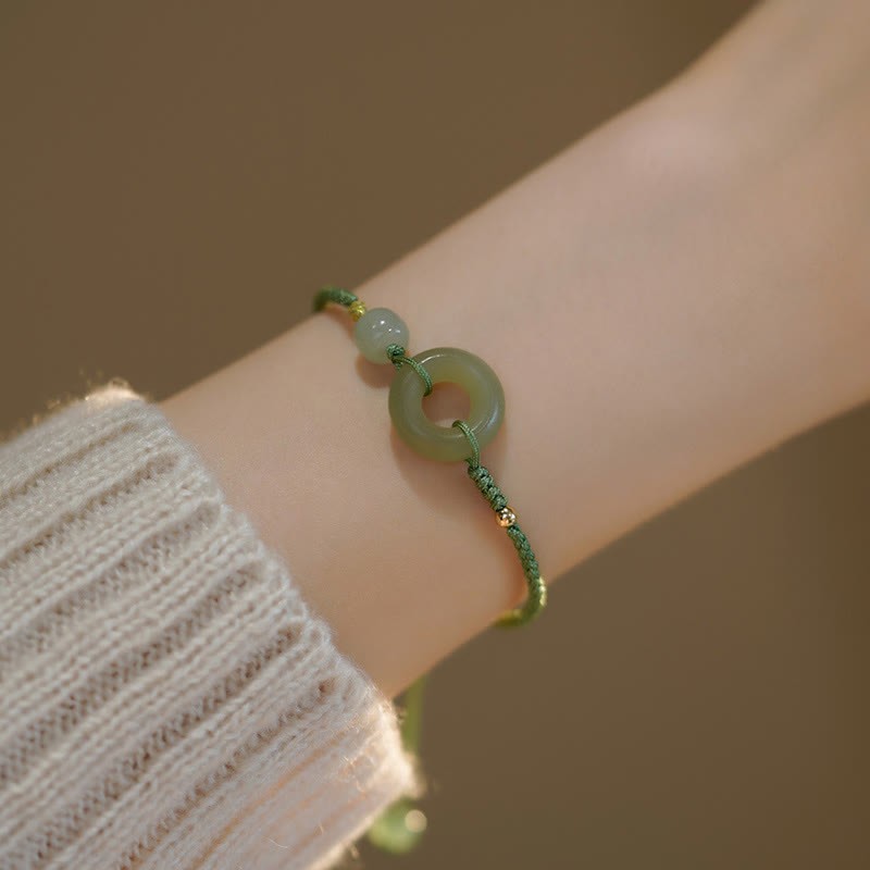 Lotus Jade Peace Buckle Bead Luck Happiness Charm String Bracelet