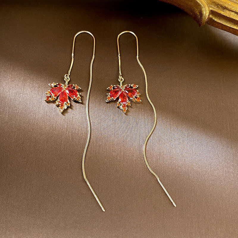 Maple Leaf Zircon Luck Necklace Pendant Ring Earrings
