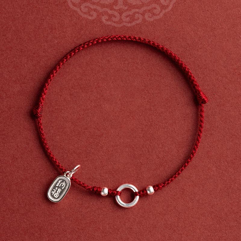 925 Sterling Silver Lucky Fortune Peace Joy Lotus Peace Buckle Red String Bracelet