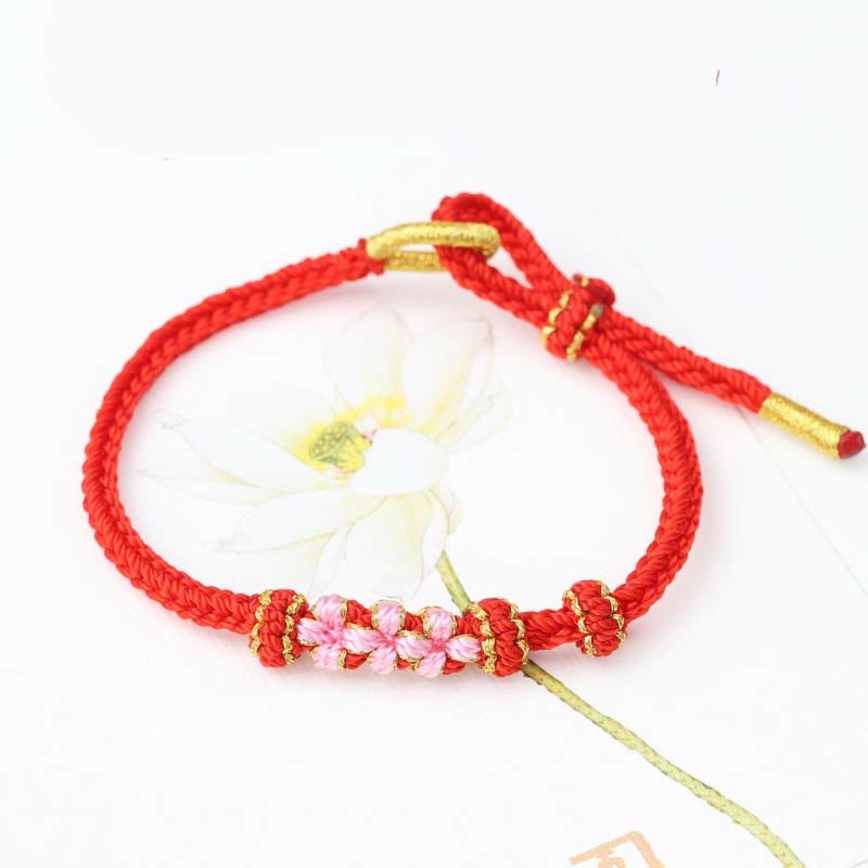 Handmade Three Peach Blossoms Luck Eight Strands Braided String Bracelet