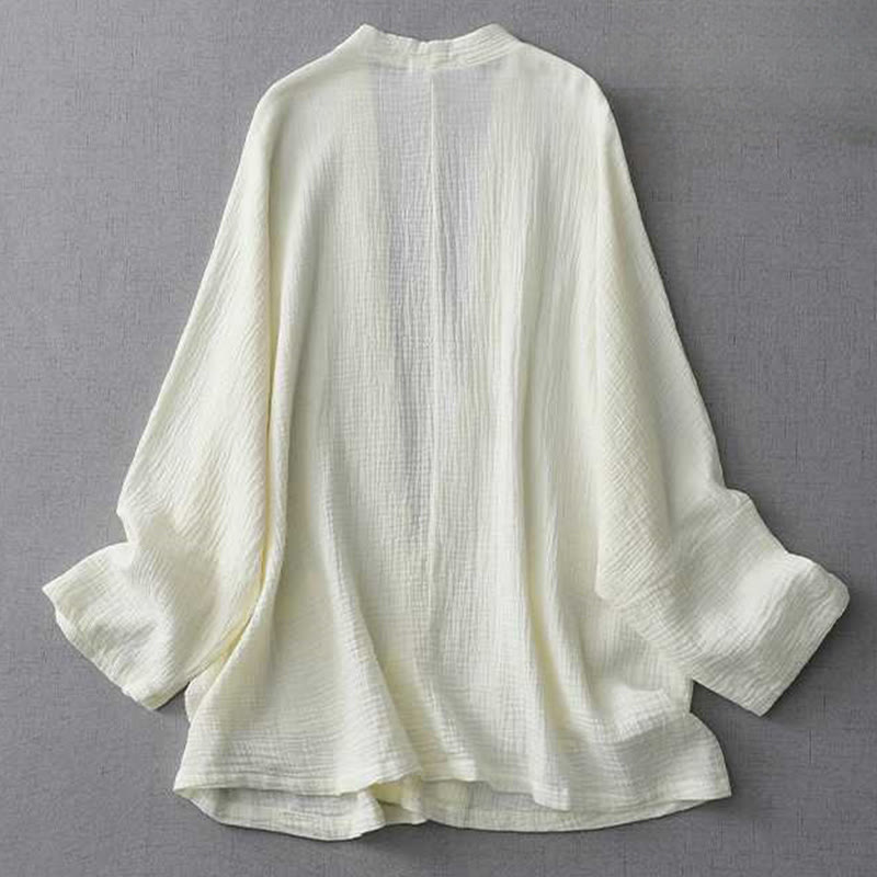 Zen Meditation Three Quarter Sleeve Open Front Cotton Jacket With Pockets