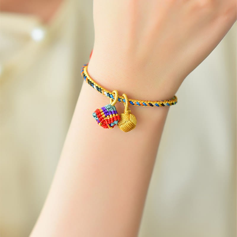 Colorful Rope Luck Handmade Zongzi Golden Ball Charm Bracelet