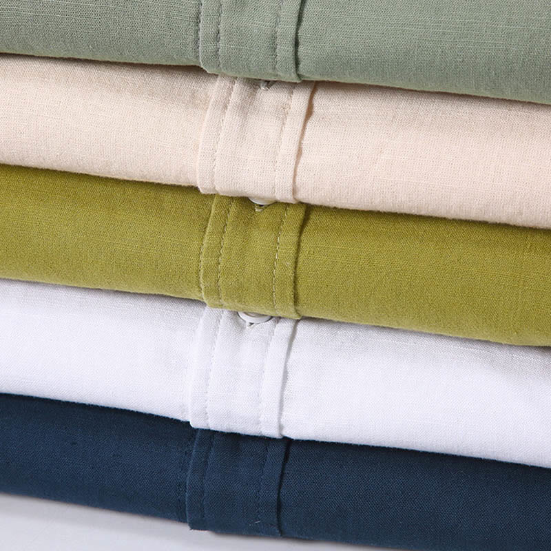Summer Men's Short Sleeve Button Down Cotton Linen Shirt