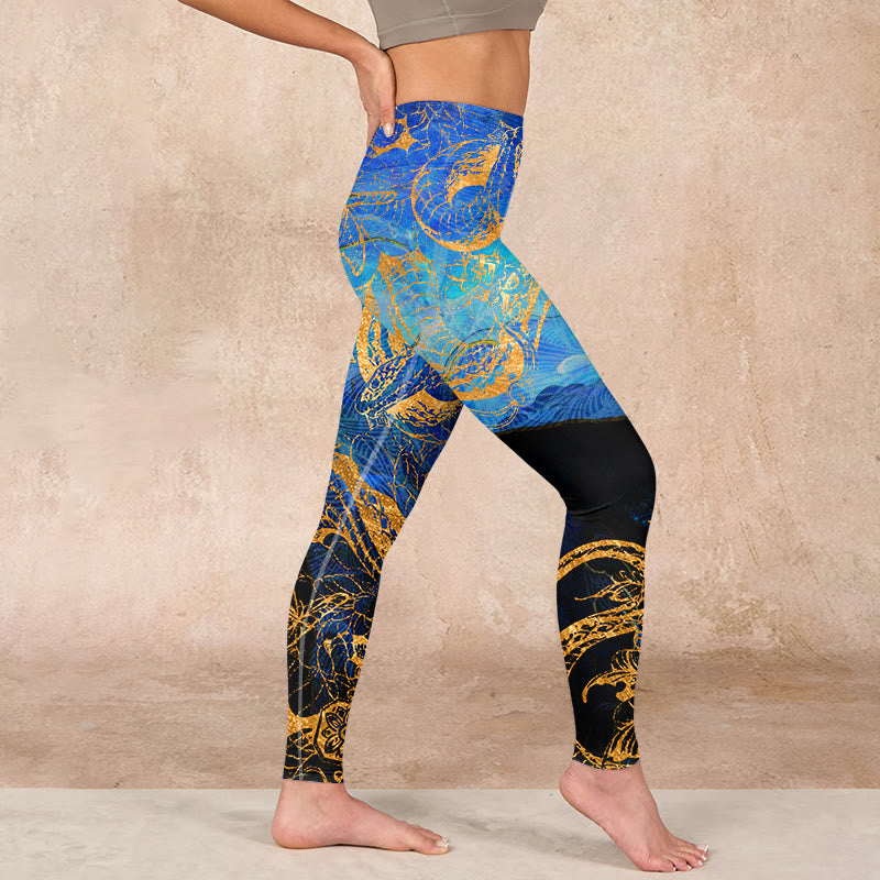 Black Snake Butterfly Flower Leaves Print Gym Leggings Women's Yoga Pants