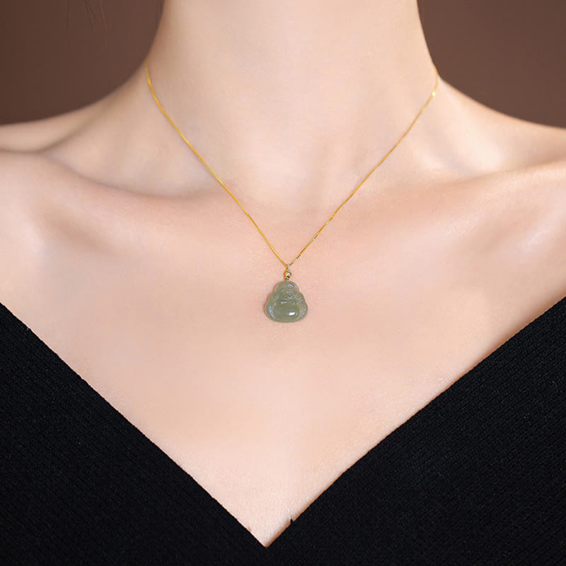 925 Sterling Silver Natural Hetian Jade Cyan Jade Luck Laughing mystic zen Butterfly Necklace Pendant