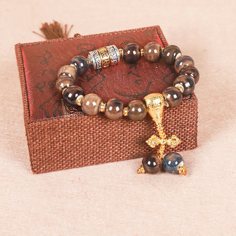 Tibet Om Mani Padme Hum Prayer Wheel Dorje Vajra Engraved Glass Bead Wisdom Bracelet