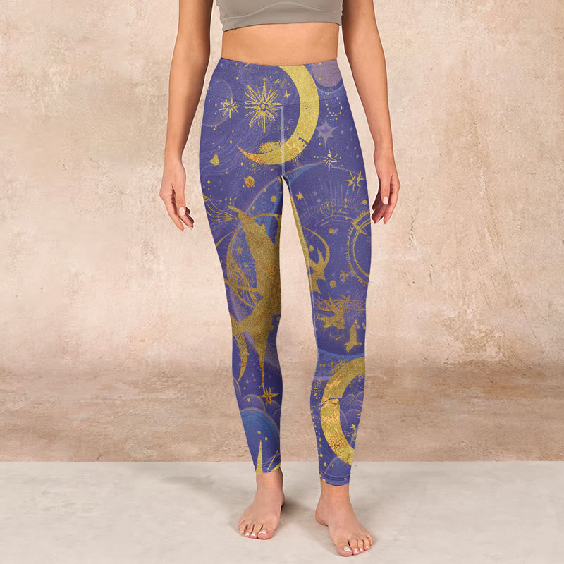 Moon Sun Stars Print Gym Leggings Women's Yoga Pants