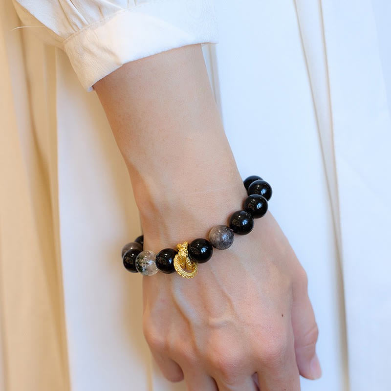 Natural Silver Sheen Obsidian Dragon Green Phantom Protection Bracelet
