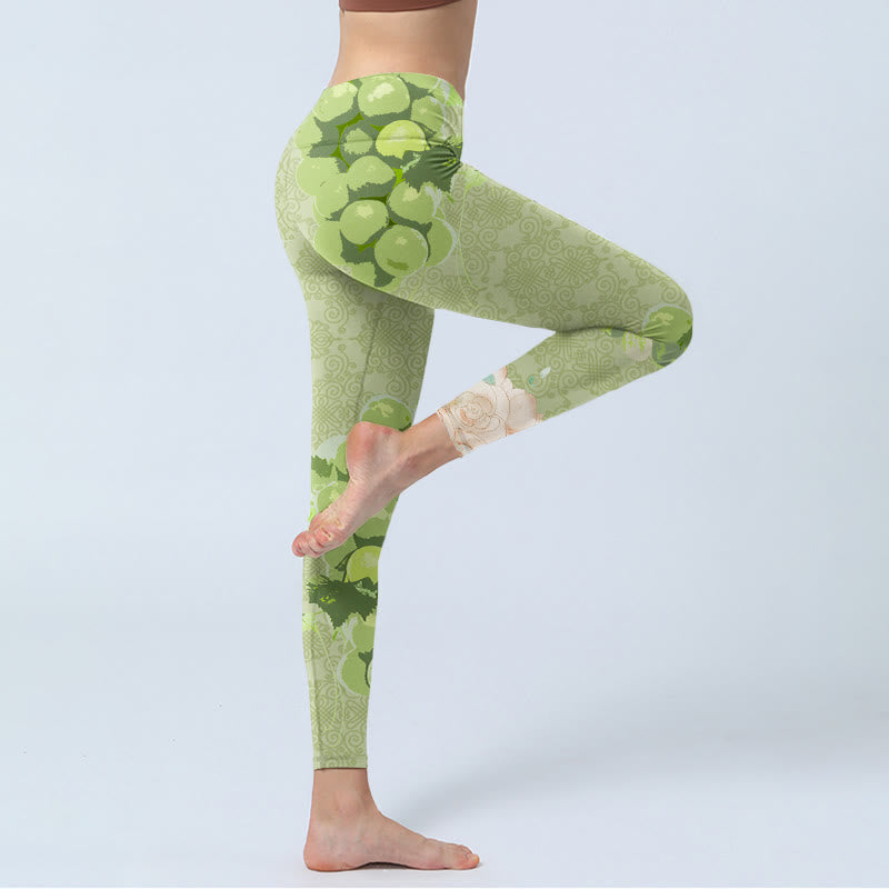 Green Grapes Pink Roses Gym Leggings Women's Yoga Pants