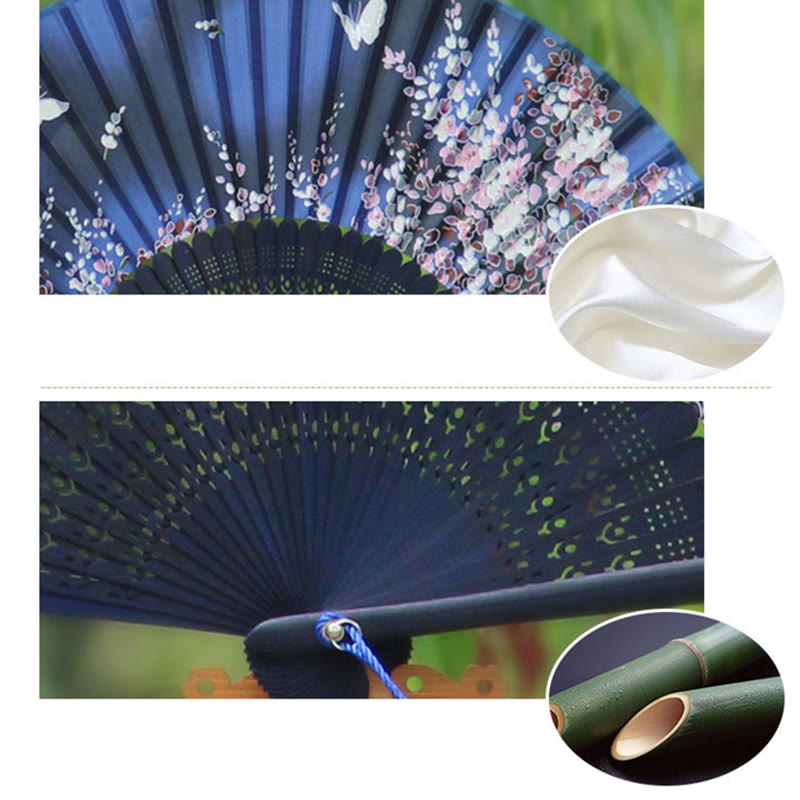 Butterfly Flowers Handheld Bamboo Folding Fan