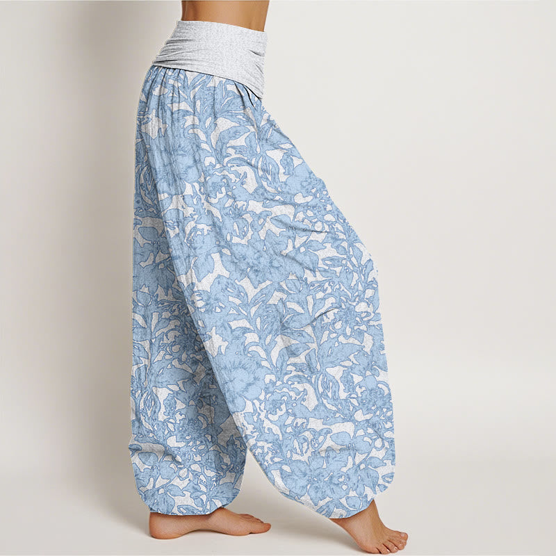 Rose Flowers Totem Pattern Women's Elastic Waist Harem Pants