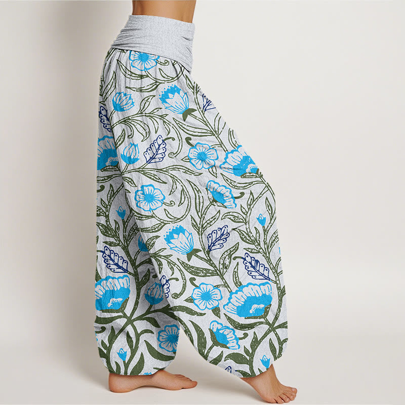 Casual Tulips Flower Vines Design Women's Elastic Waist Harem Pants