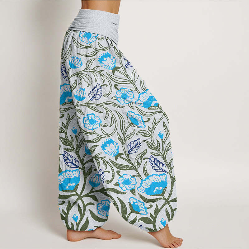 Casual Tulips Flower Vines Design Women's Elastic Waist Harem Pants