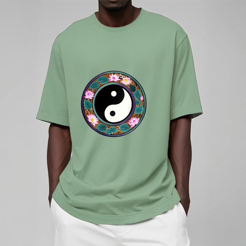 Yin Yang Lotus Leaves Cotton Tee T-shirt