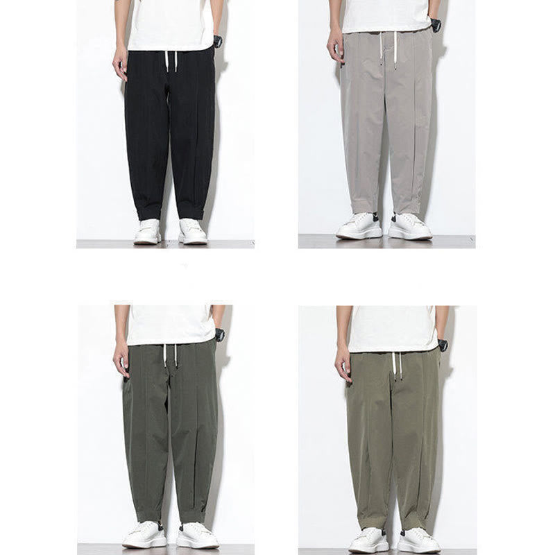 Casual Solid Color Drawstring Men's Harem Pants With Pockets