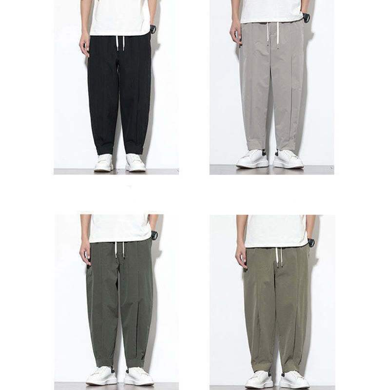 Casual Solid Color Drawstring Men's Harem Pants With Pockets