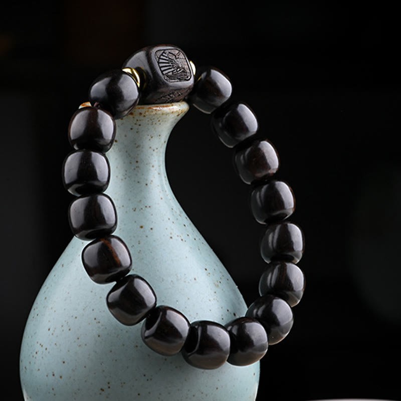 Tibetan Ebony Wood Barrel Beads Lucky And Treasure Balance Bracelet